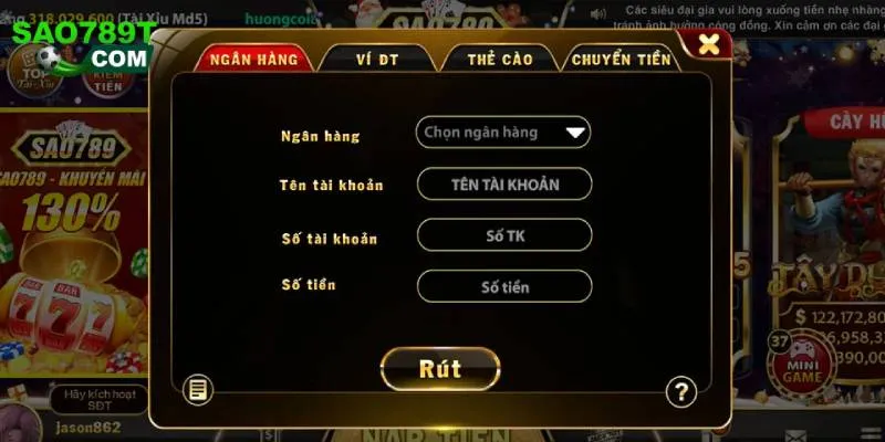 Quy trình các bước rút tiền SAO789 Quy trình các bước rút tiền SAO789